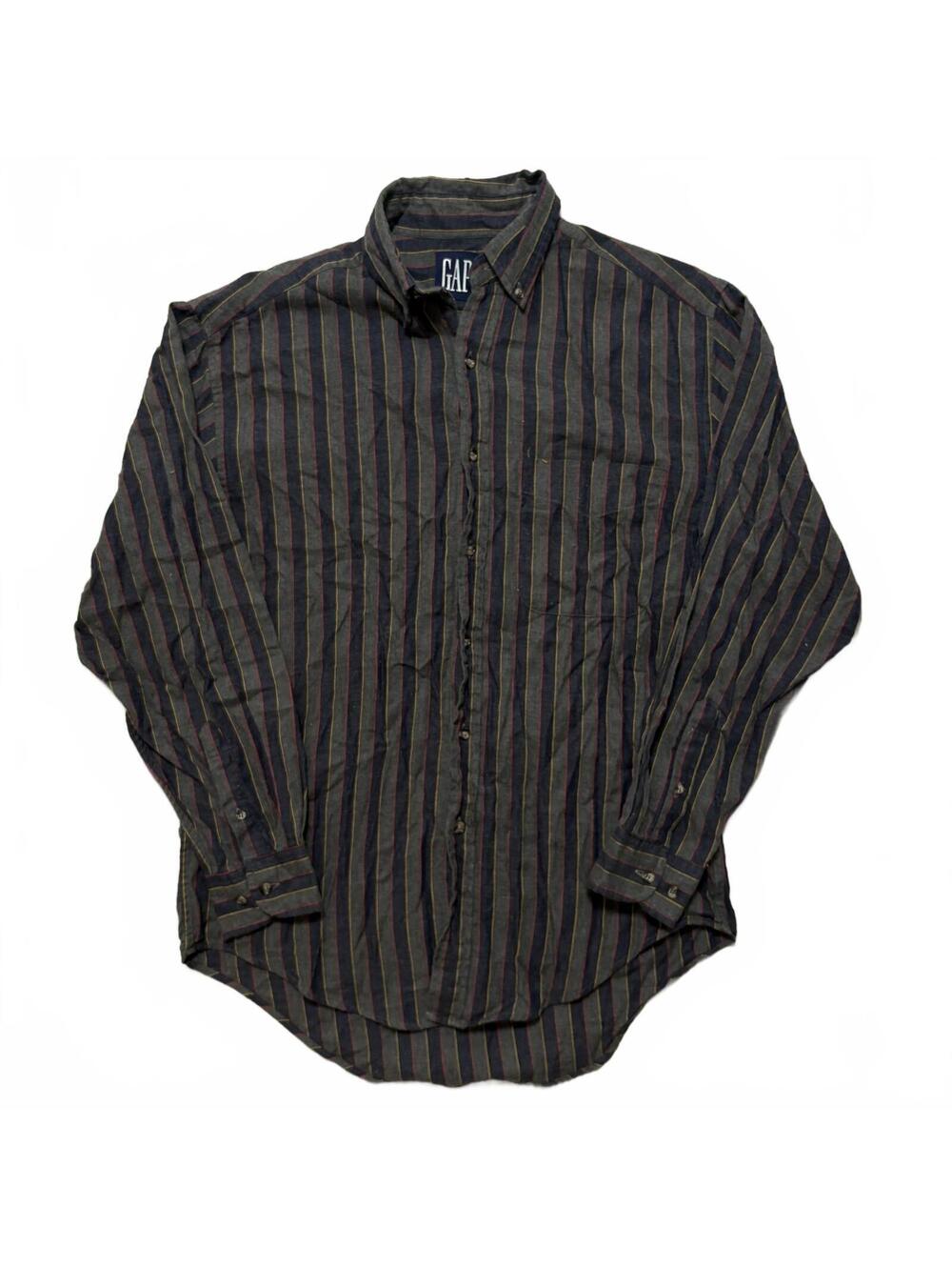 VTG 90's GAP Striped Button-Down Shirt Long Sleeve Regular M Black Cotton Casual